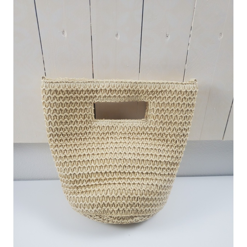 Universal Thread Beige Woven Straw Tote Bag Cutout Handle Crossbody Handbag